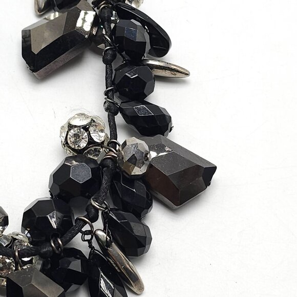 M. Haskell Black Silver Beaded Statement Necklace Rhinestone Accents Chunky Bib - Picture 6 of 7